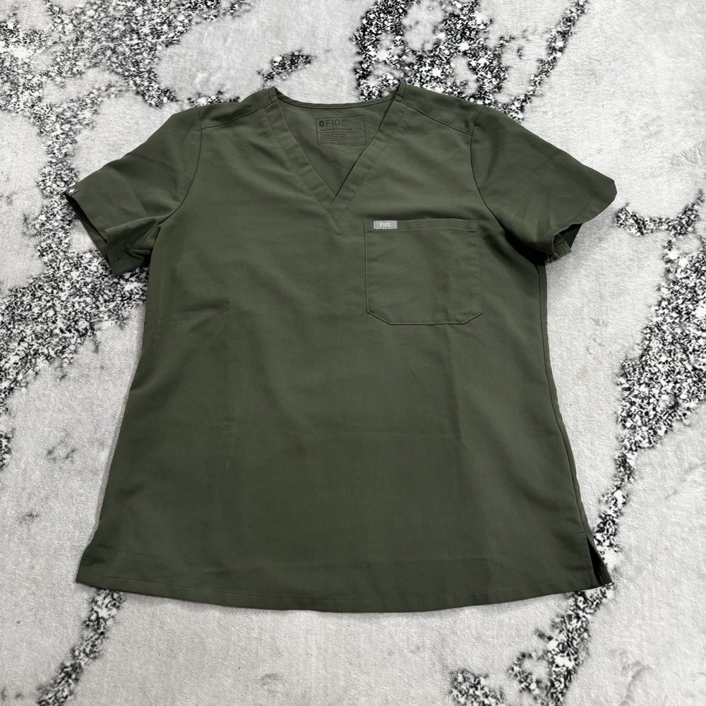 FIGS Catarina One Pocket Scrub Top Size M Moss Green V Neck Medical Uniform